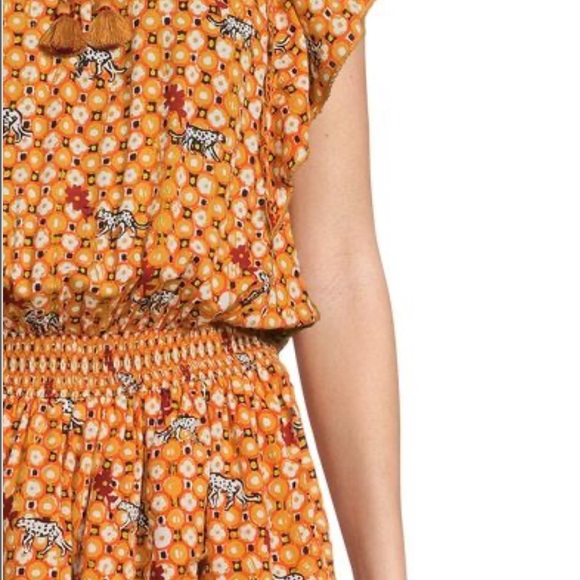 NWT Poupette St. Barth Elsa Orange Animal Zebra Print Layered Blouson Mini Dress - Picture 4 of 6